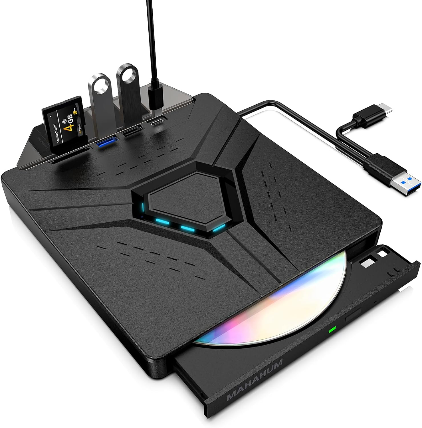 MAHAHUM External CD/DVD Drive for Laptop,8-In-1 Plug & Play USB DVD Drive DVD Player Portable CD Burner External Disk Drive Compatible with Desktop PC Windows 11/10/8 Linux Mac OS Mac Macbook Pro/Air image number 5