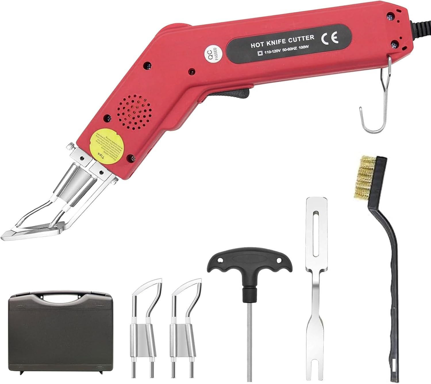 100W Electric Hot Knife Rope Cutter Hot Knife Cutting Tool Fabric Cutter with Heat Dial, 2 Blades, Wire Brush & Hex Wrench &ndash; for Synthetic Fabric, Straps, Canvas, Webbing, Cord image number 1