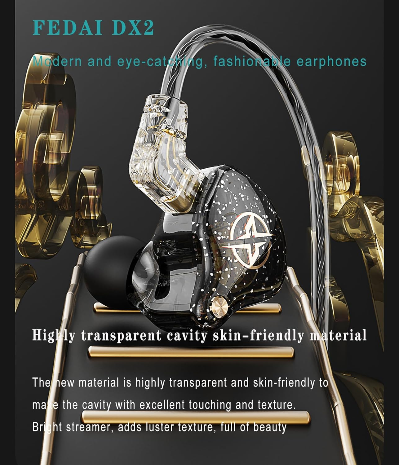 KAMINRUN FEDAI DX2 Melody in Ear Monitors Wired Earbuds Headphones IEM Hifi Bass,Dynamic Dual Driver Wired Sport Earphone with TPE Cable for Musicians,Singer,On Stage,Studio and Gym (Purple with Mic) image number 2