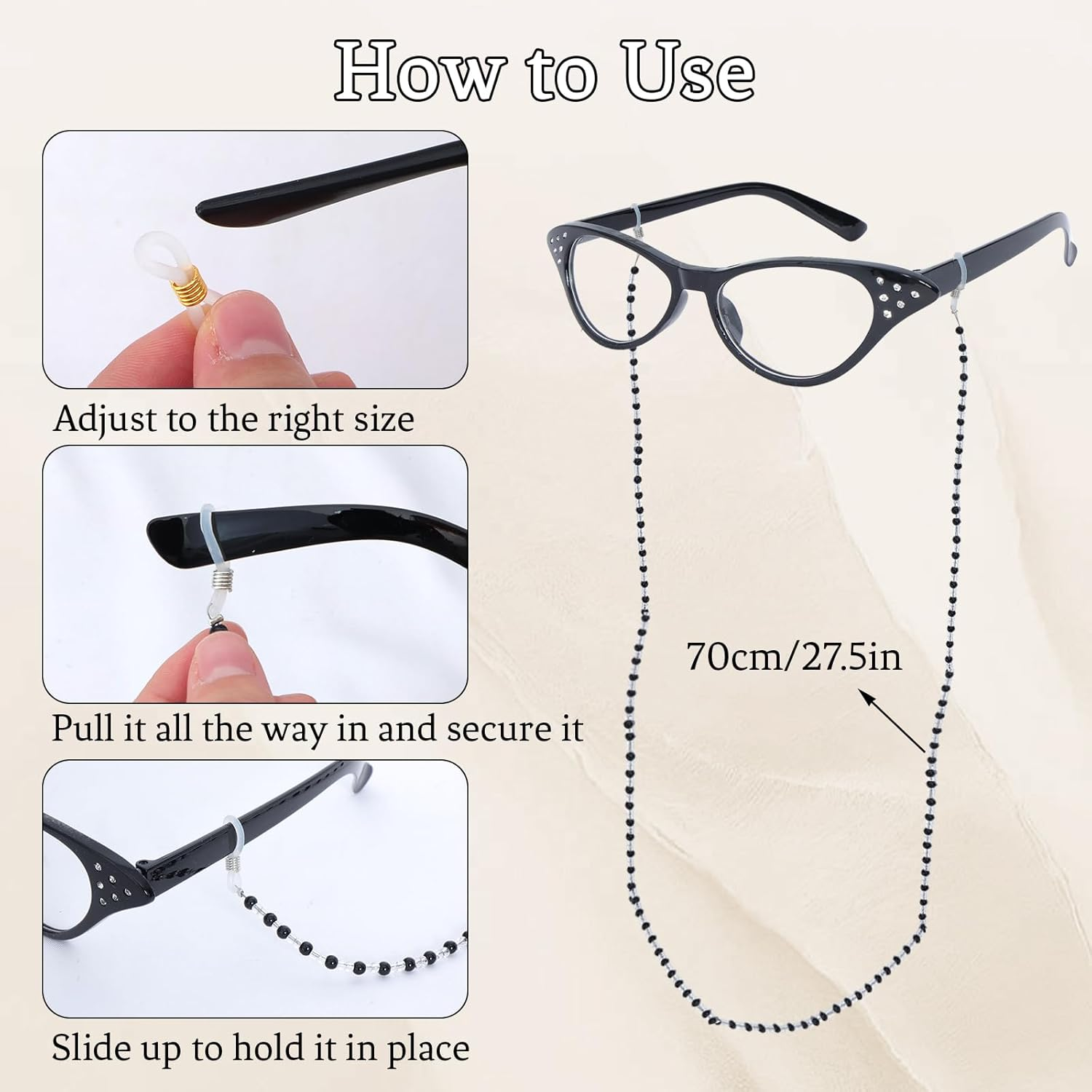 5 Pcs Old Lady Costume Set Grandma Granny Glasses Eyeglasses Chain Pearl Necklace Bracelet for Women Granny Halloween Costume image number 2