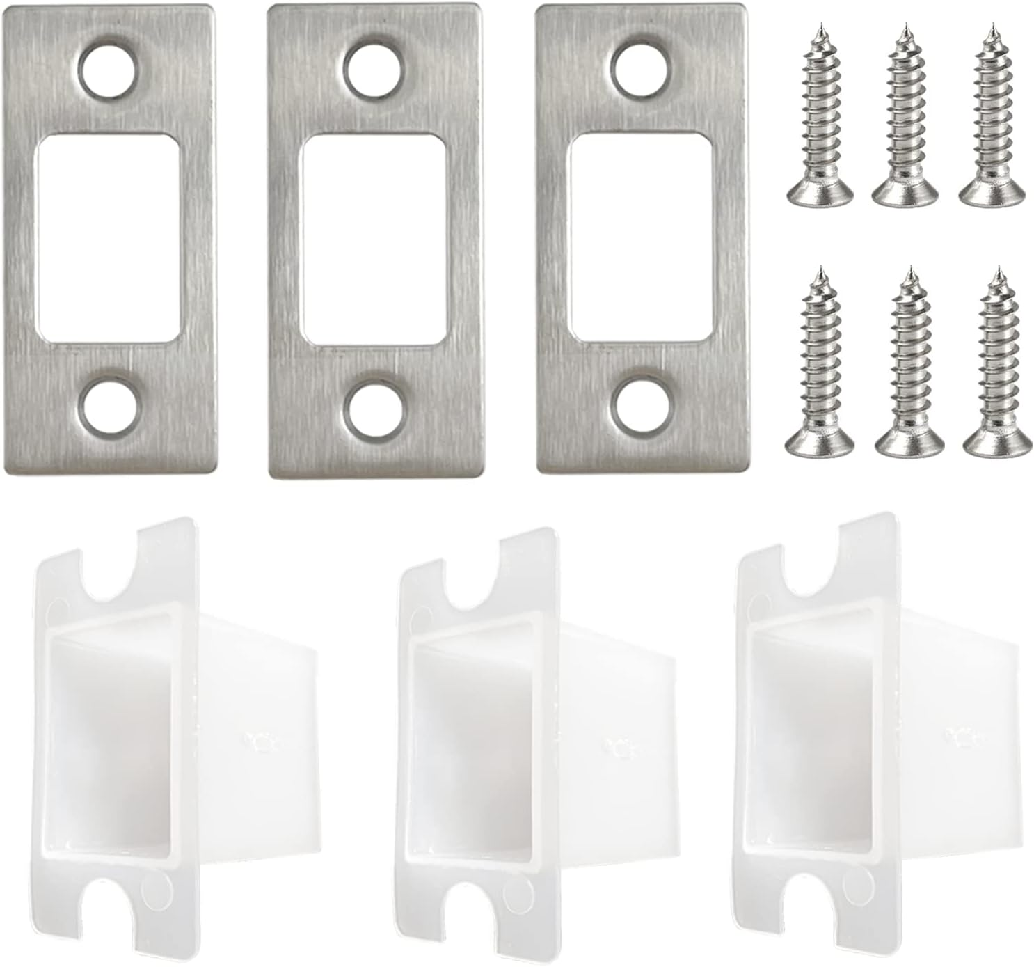 Stainless Steel Deadbolt Strike Plate Square round Corner Backplate 1" X 2-1/4" with Dustbox and 6 Screws (3 Pack) (Stainless Steel)