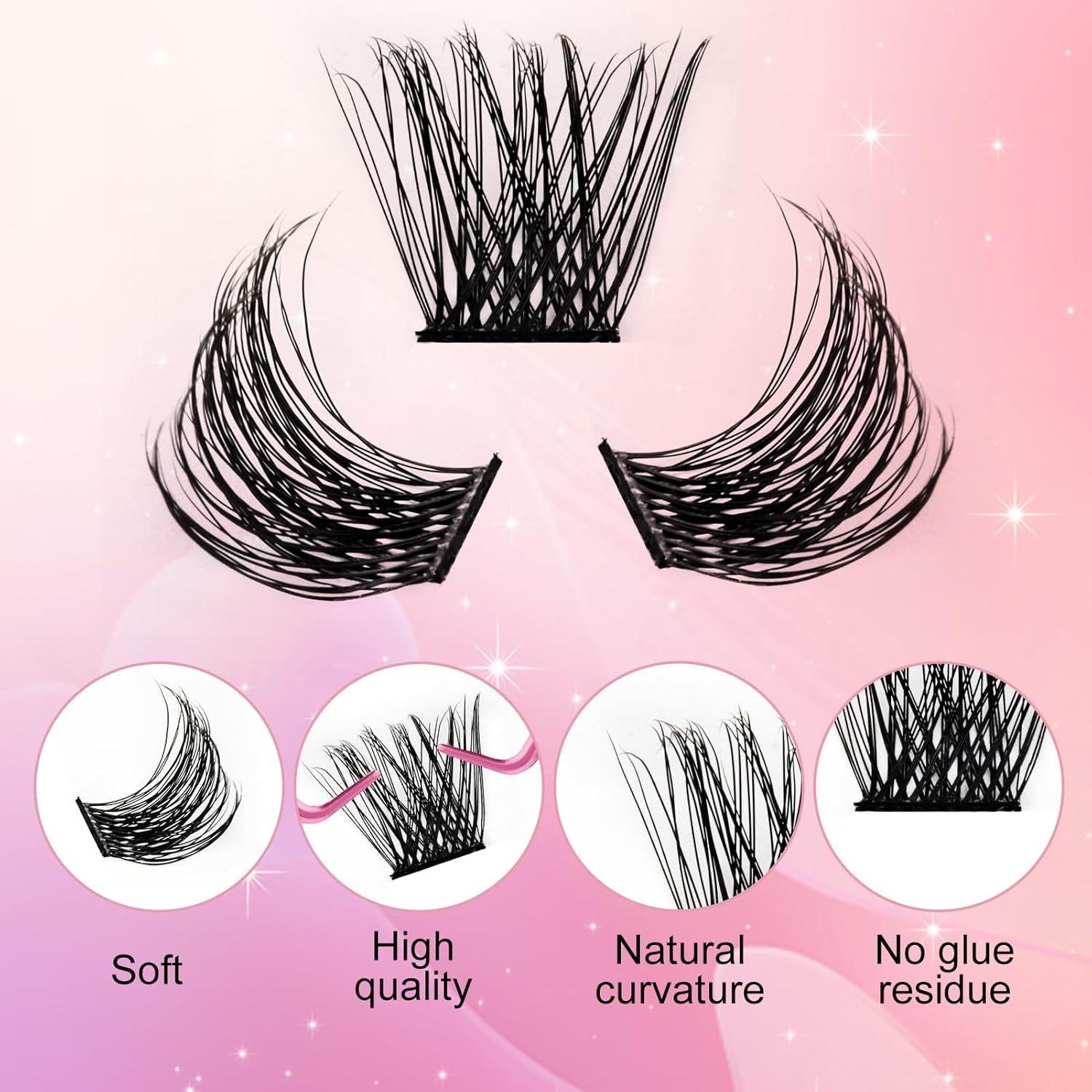Lash Clusters DIY Eyelash Extensions Clusters Lashes D Curl 0.07 Natural Individual Lash Extensions Mixed Tray False Eyelashes Soft & Strong Thin Band DIY at Home (F32-07-D, 8-16Mm) image number 6