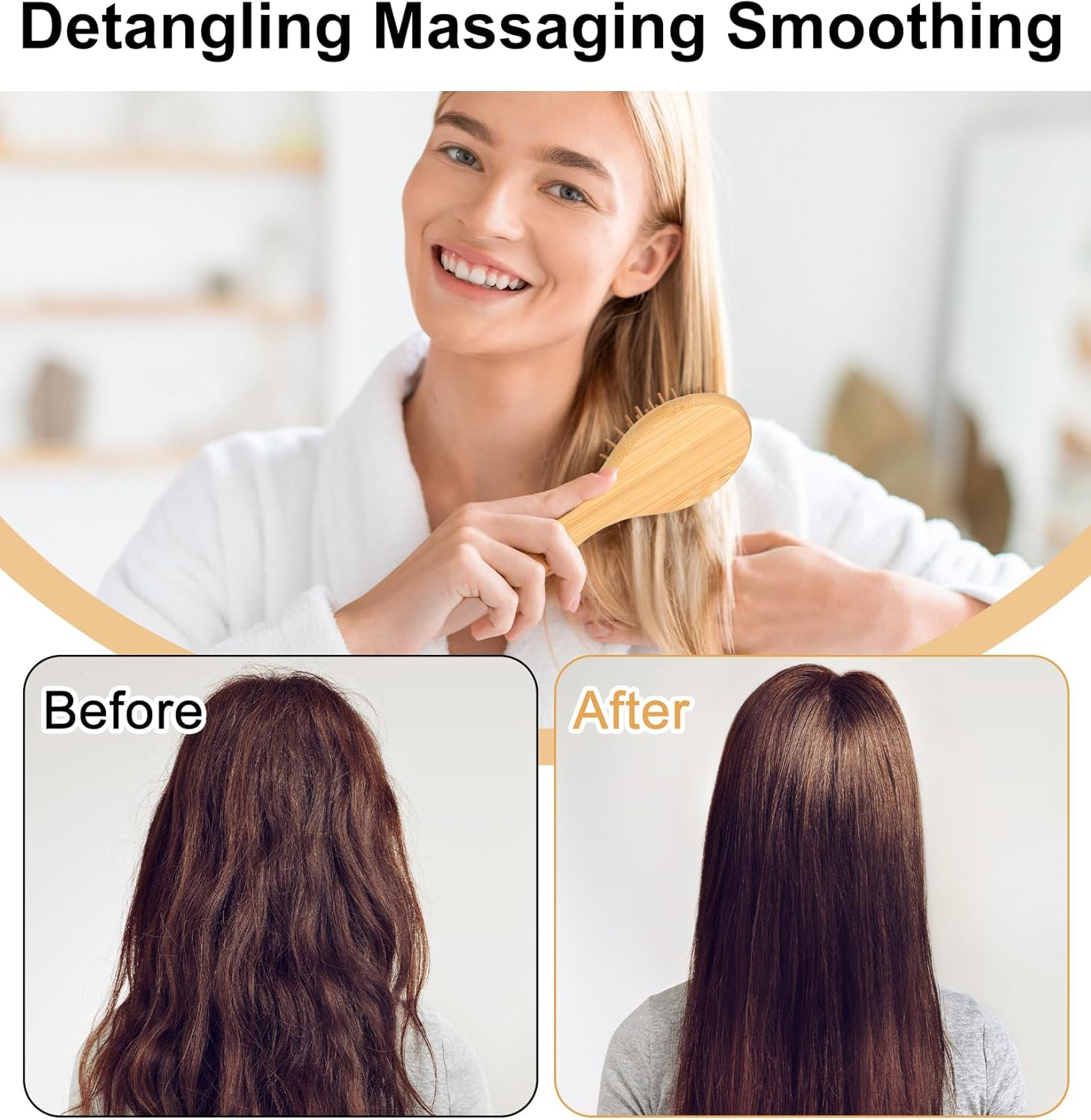 Small Hair Brush, Bamboo Hair Brush with round Bristles for Scalp Massage & Hair Growth, Antistatic Wooden Brush with Ergonomic Handle, Gentle Detangling for Women & Men image number 6