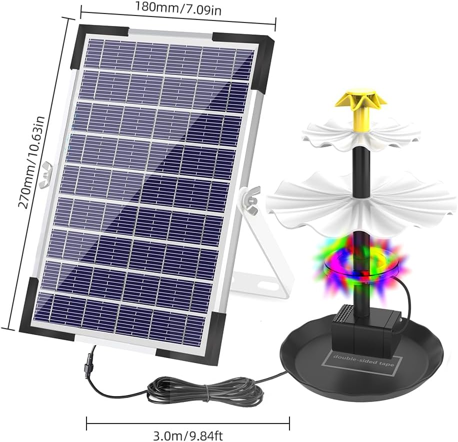 6W Solar Fountain Pump for Bird Bath with 12 LED Lights 9 Nozzles Built-In 1500Mah Battery Solar Powered Water Fountain Pump for Garden Pond Pool Fish Tank Aquarium and Outdoor Black BSV-SP006L image number 4