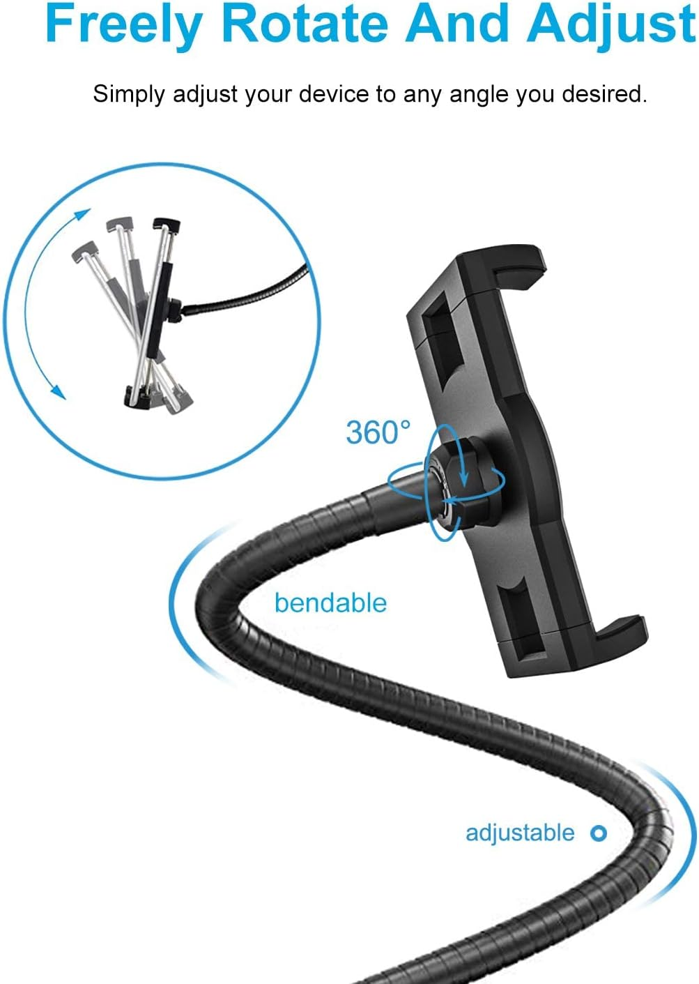 Woleyi Car or Truck Seat Rail Tablet Mount, Heavy Duty Gooseneck Car Floor Tablet Holder Bolt Stand with 20-Inch Aluminum Arm, for Ipad Pro Air Mini, Galaxy Tab, Z Fold, Fire HD, Iphone, 4-13" Devices