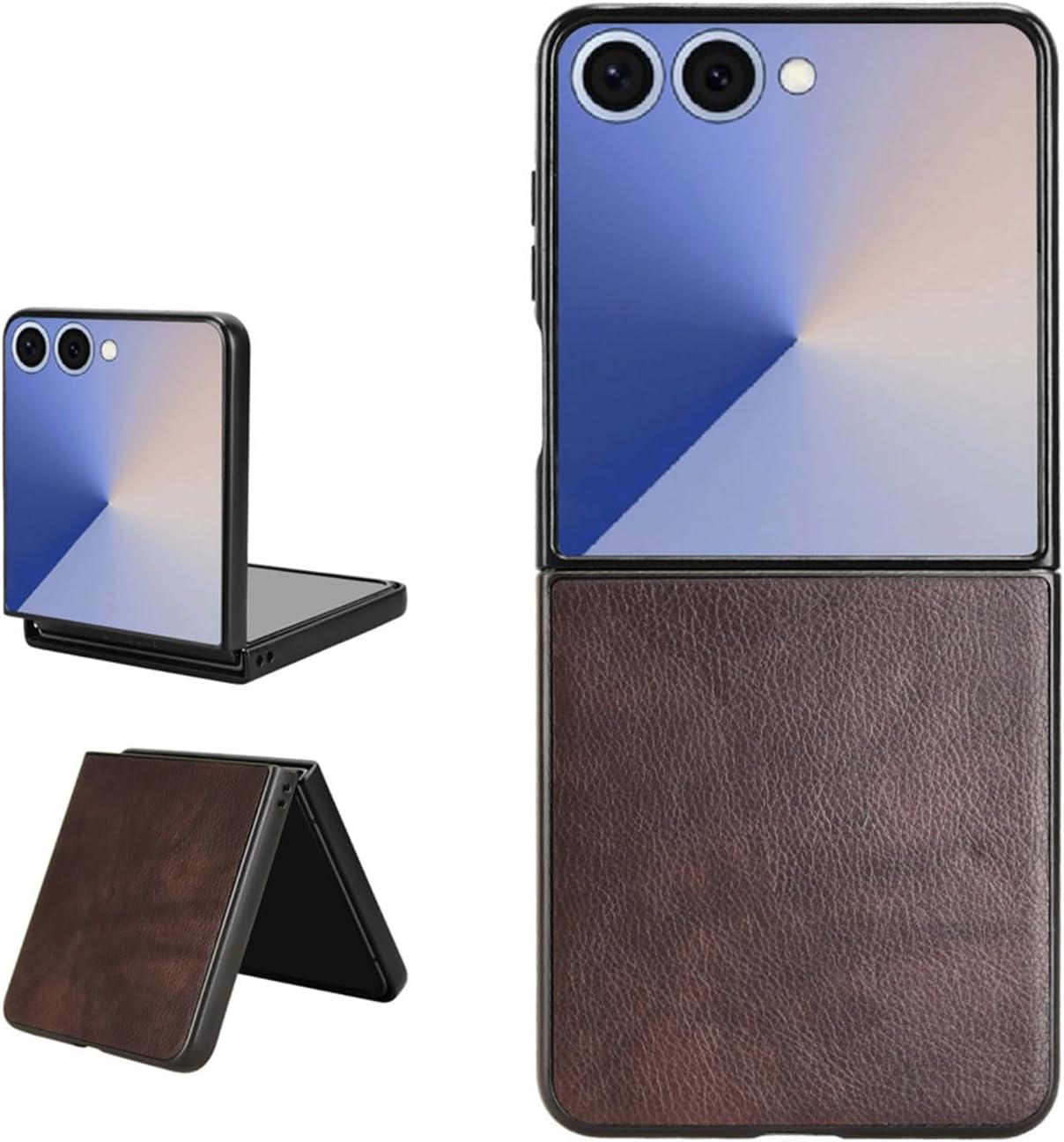 Coque Case for Samsung Galaxy Z Flip7 Mobile Phone Case, Samsung Galaxy Z Flip7 Flip Cover with Litchi Pattern Brown