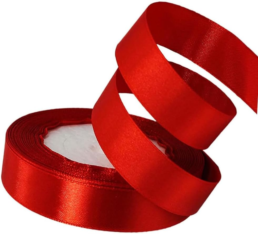 Ribbon for Gift Wrapping Satin Ribbon for Hair Crafting Thin Silk Fabric 25 Yard Sruban Decoratif Ribbon for Crafts Gift Valentine Ribbons (Red, 1.5Cm)