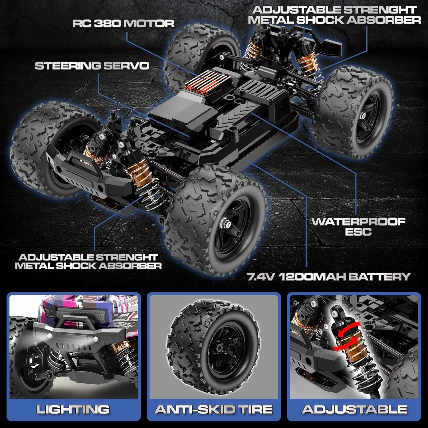 1:18 Entry-Level RC Cars for Adults & Boys, Off-Road RC Truck 40 Km/H, Carros De Control Remoto 4X4 with 2 Batteries, Fast Remote Control Car for Adults
