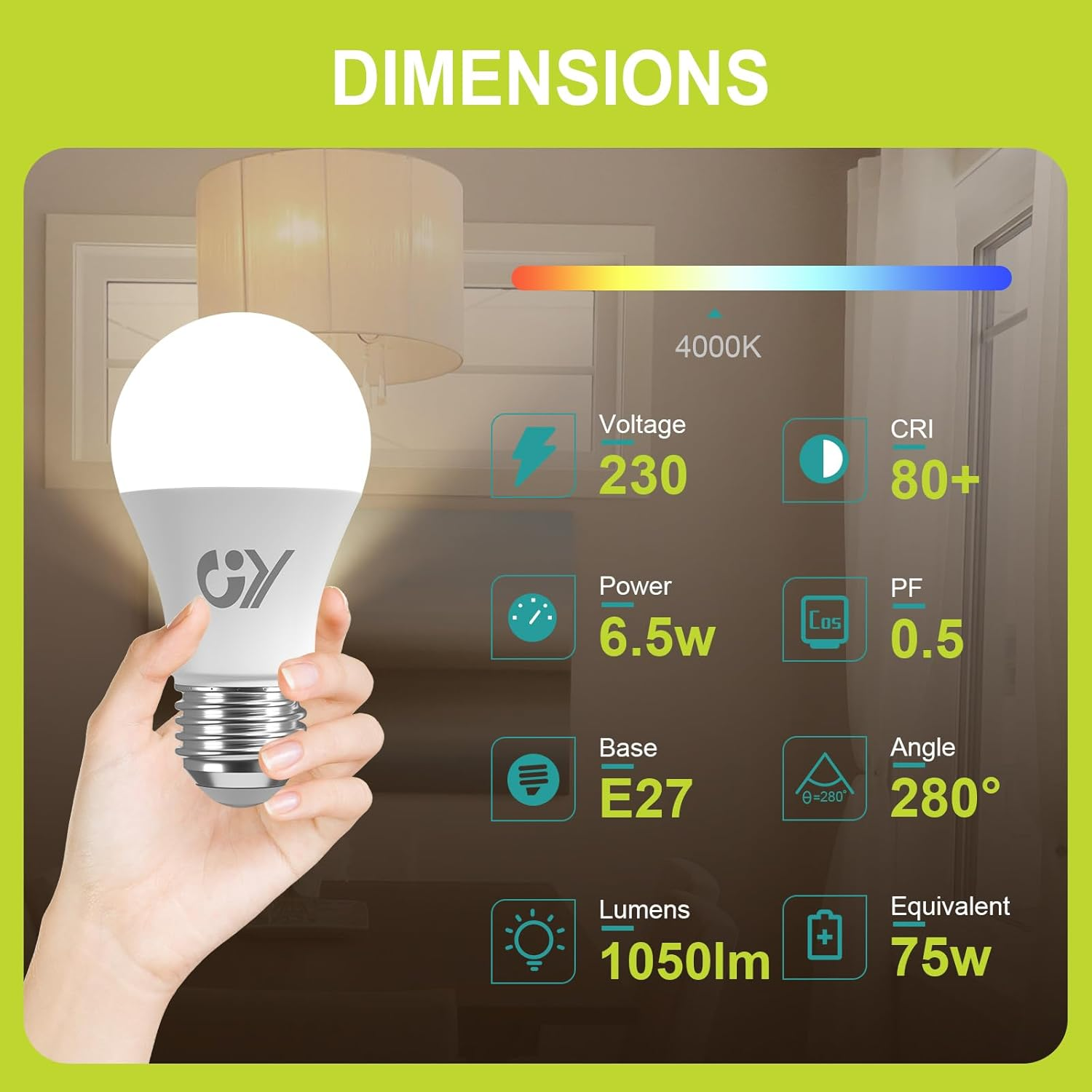 GY Screw Light Bulbs,E27 LED Bulbs Neutral White 4000K 6.5W Equivalent 75W,1050 Lumen Ultra Energy Saving Class-C Light Bulbs,Non-Dimmable,6-Pack image number 4