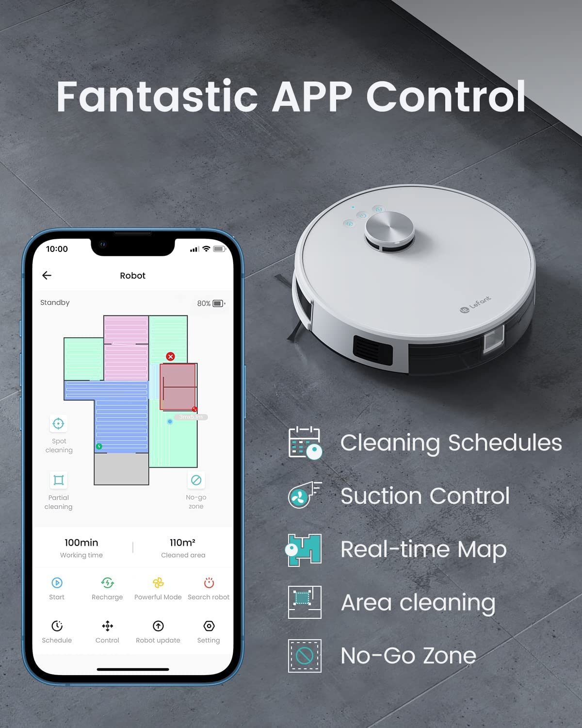 Lefant Robot Vacuum and Mop, Updated Mapping Dtof Navigation, Custom Cleaning, Multi-Floor Mapping, 4000Pa Powerful Suction, No-Go Zones, APP, Alexa & I Watch Control, Support 2.4G & 5G Wifi, M1