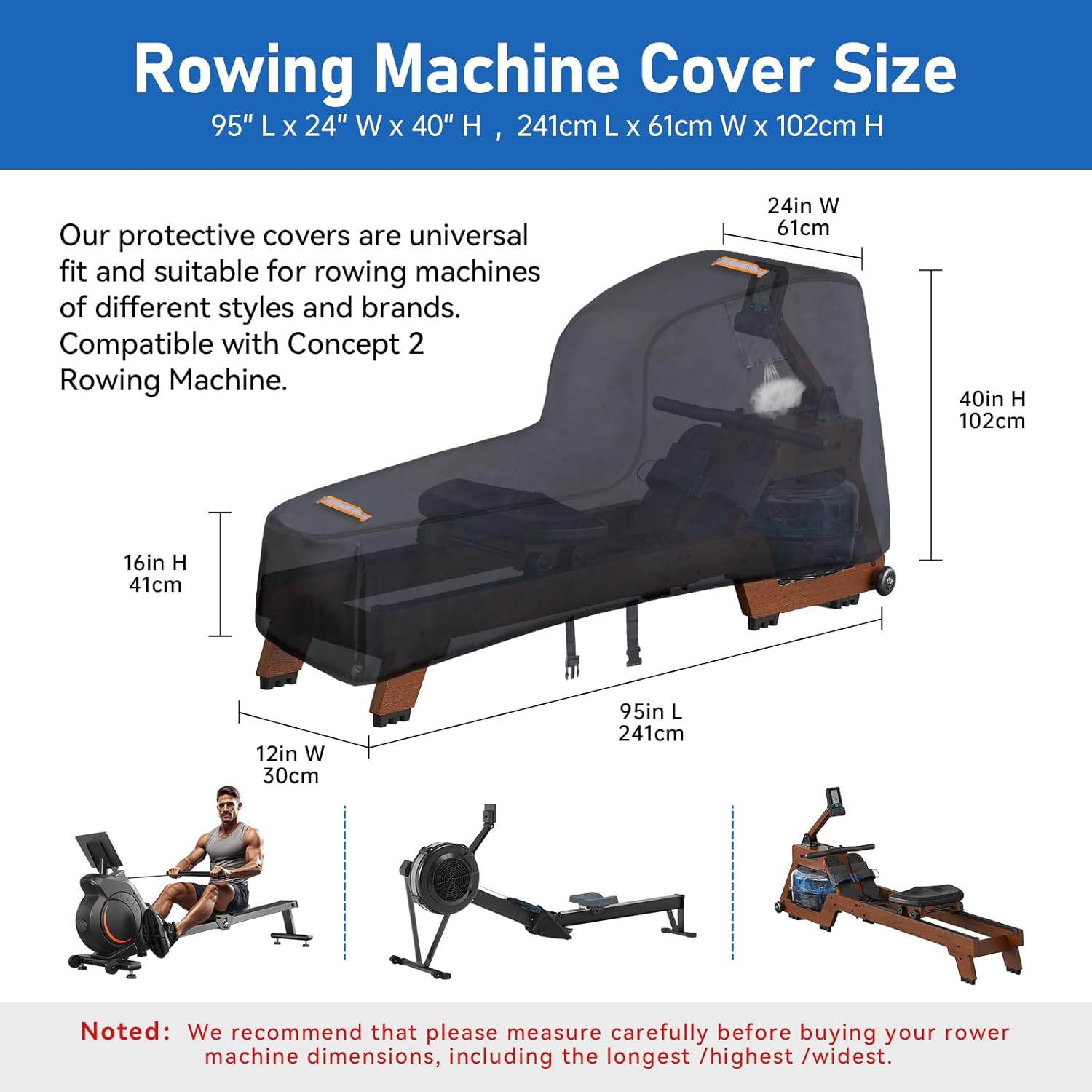 Rowing Machine Cover,420D Heavy Duty Rower Outdoor Covers,Outdoor Protective Cover for Concept 2 Fitness Equipment,With Waterproof Strip,Windproof Buckle,2 Handles,Accessories Fit for Concept 2 Rower image number 1