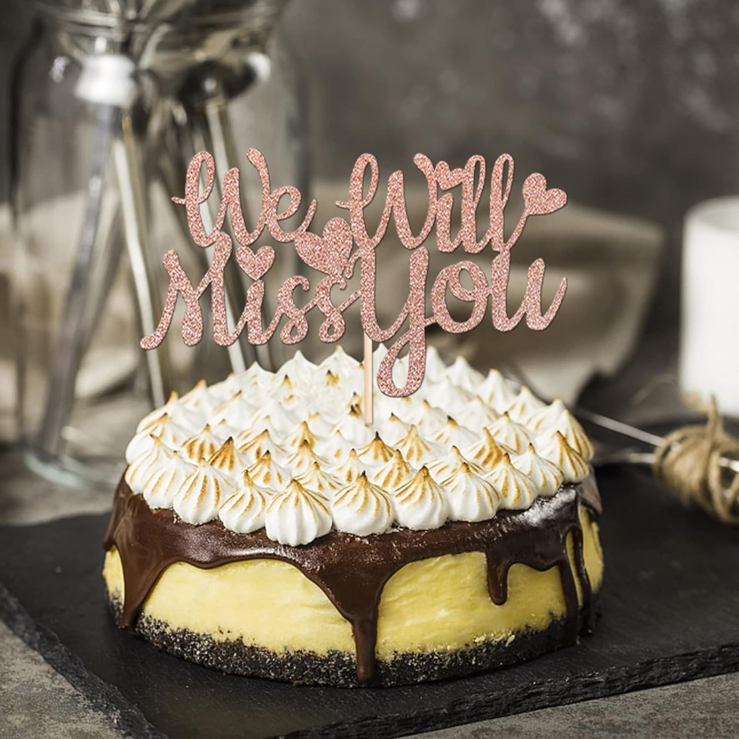 1 Pack We Will Miss You Cake Topper Glitter Red Love Heart Good Luck Cake Pick Retirement Theme Going Away Party Cake Decorations image number 5