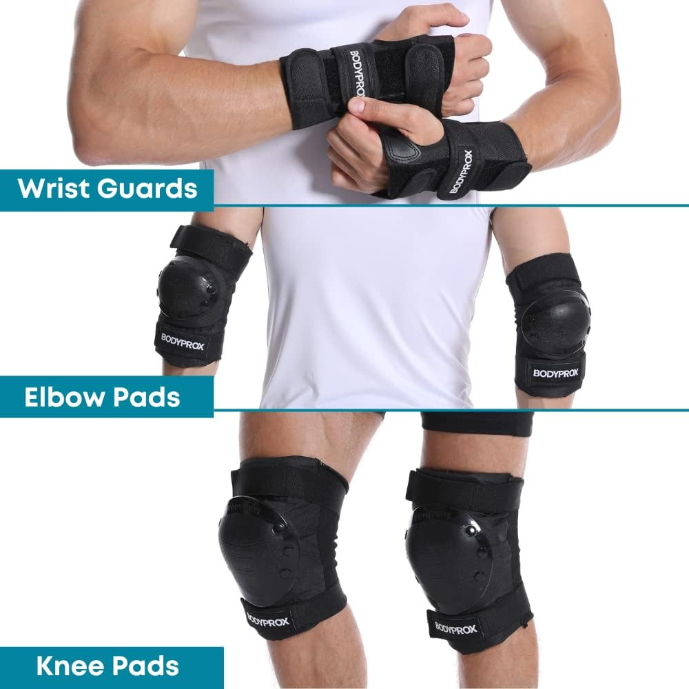BODYPROX Knee Pads Elbow Pads Wrist Guards Set for Inline Skating, Skateboarding, Roller Derby, BMX Ride, and Rollerblading. image number 3