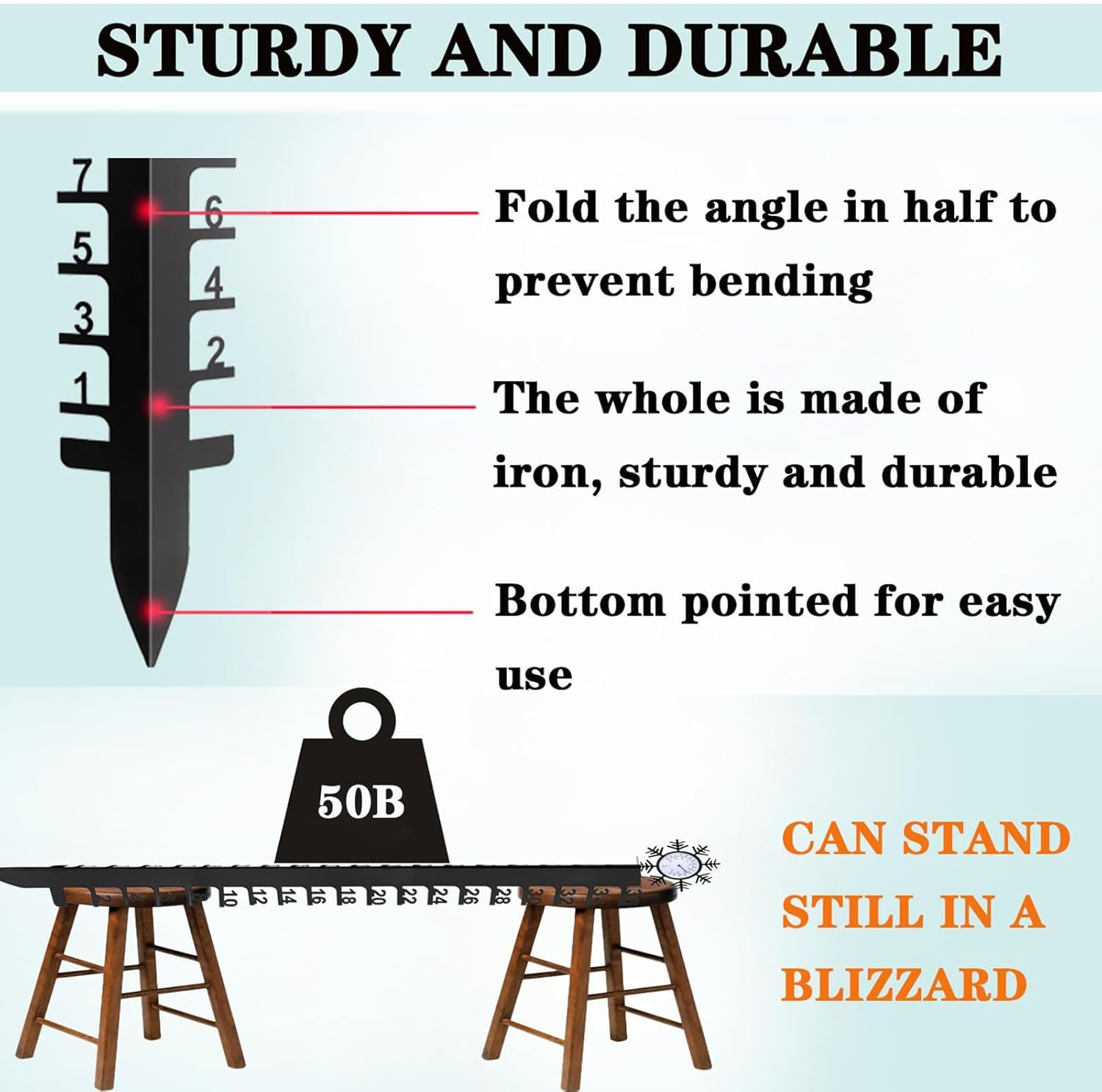 Snow Measuring Stick - Accurate Meter for Rain,Snow Gauges for Yard | for Garden Lawn Backyard Patio Outdoor Yard Water Winter image number 5