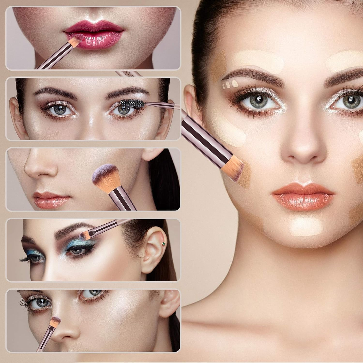 14-Piece Champagne Gold Professional Makeup Brush Ensemble, Including Foundation Brush, Blending Brush, Powder Brush, Blush Brush, Concealer Brush, and Eye Makeup Brushes, Comes with a Bag