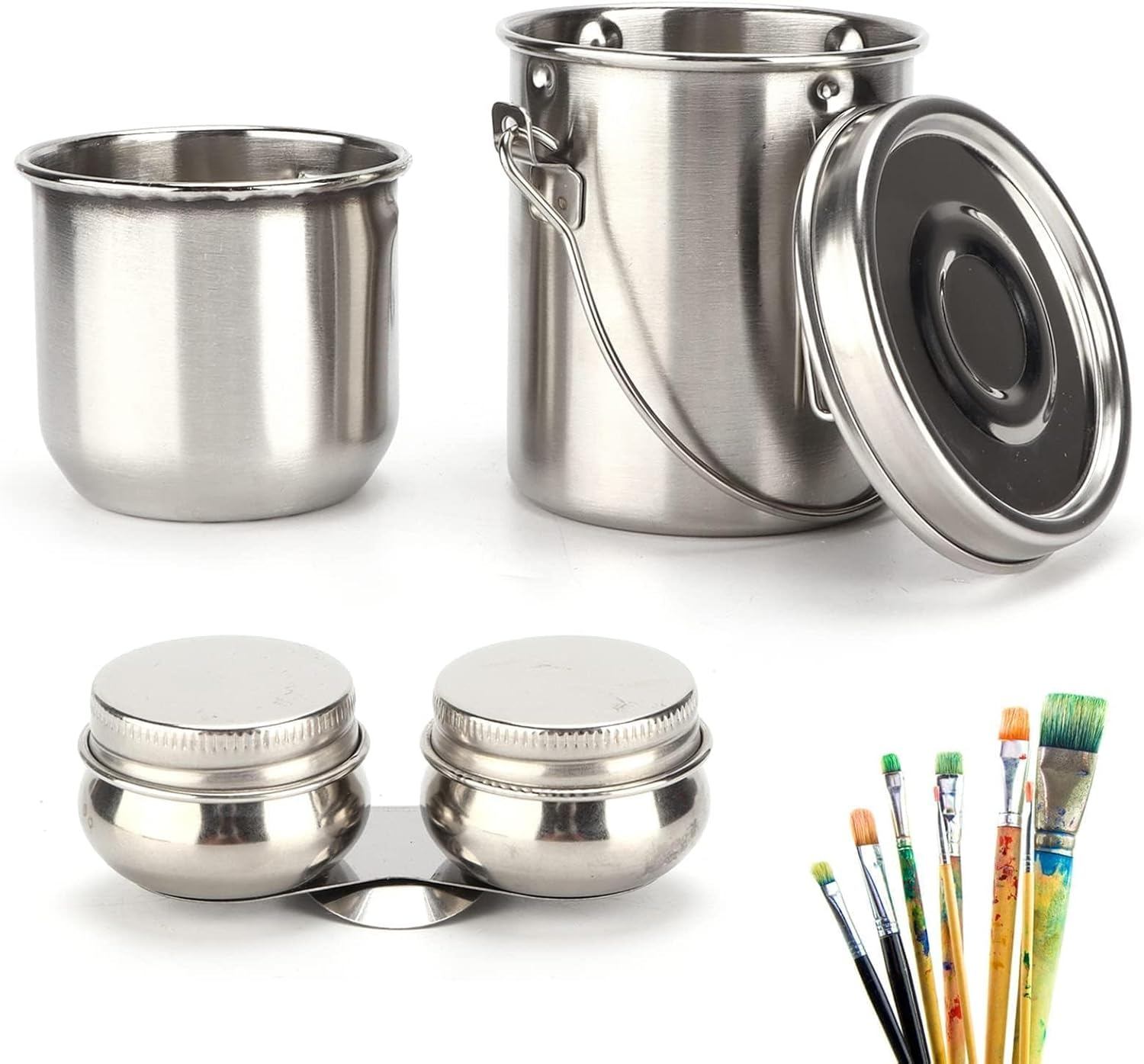 Beufee Stainless Steel Paint Brush Washer, Portable Paint Brush Cleaner with Lid and Filter for Oil Painting Watercolor image number 6