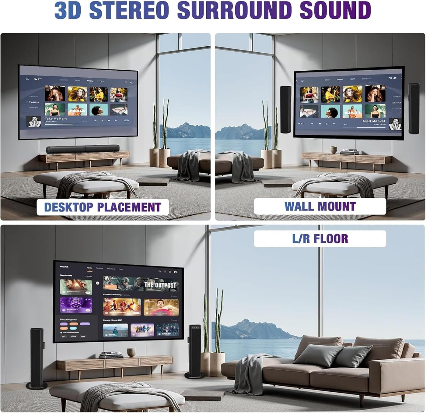 Soundbar for Smart TV, 100W Sound Bar Bluetooth 5.3 Soundbar, 2 in 1 Detachable Home Speaker Bass Effect, Home Theater Surround Sound, Arc/Optical/Aux/Usb Connections, for Tv/Pc/Projectors image number 1