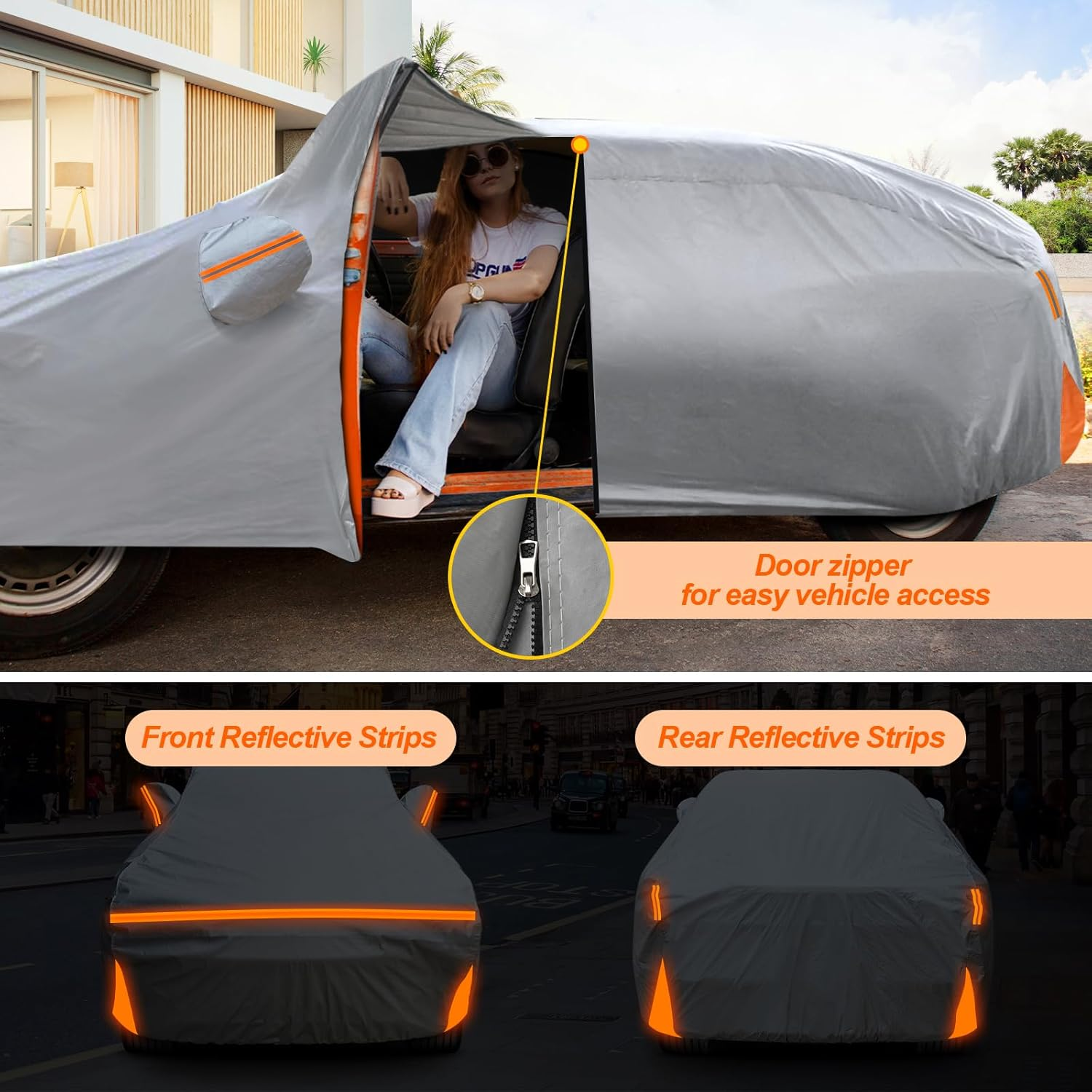 Car Cover for 2019-2025 Hyundai Palisade, Waterproof Custom-Fit All Weather Sun Rain UV Dust Snow Protection Windproof Outdoor Palisade Car Cover with Door Zipper and Cotton Lining-Grey image number 2