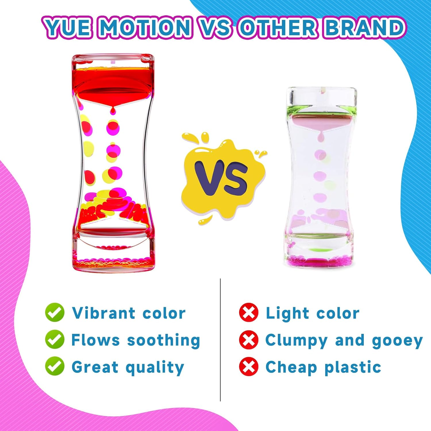 YUE ACTION Liquid Motion Bubbler Timer for Sensory Toys,Children Activity, Calm Relaxing Desk Toys, Anxiety Toys, Autism Toys, ADHD Toys, Assorted Colors, Pack of 3 (Style#3) - Blue/Pink image number 6