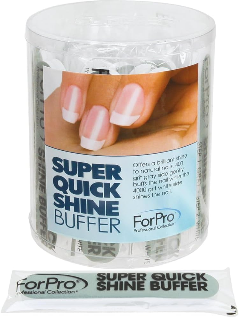 Forpro Super Quick Shine 2-Way Buffer, Green 400/White 4000 Grit, Double-Sided Manicure & Pedicure Nail Buffer, 3.5&rdquo; L X .75&rdquo; W, 25Count