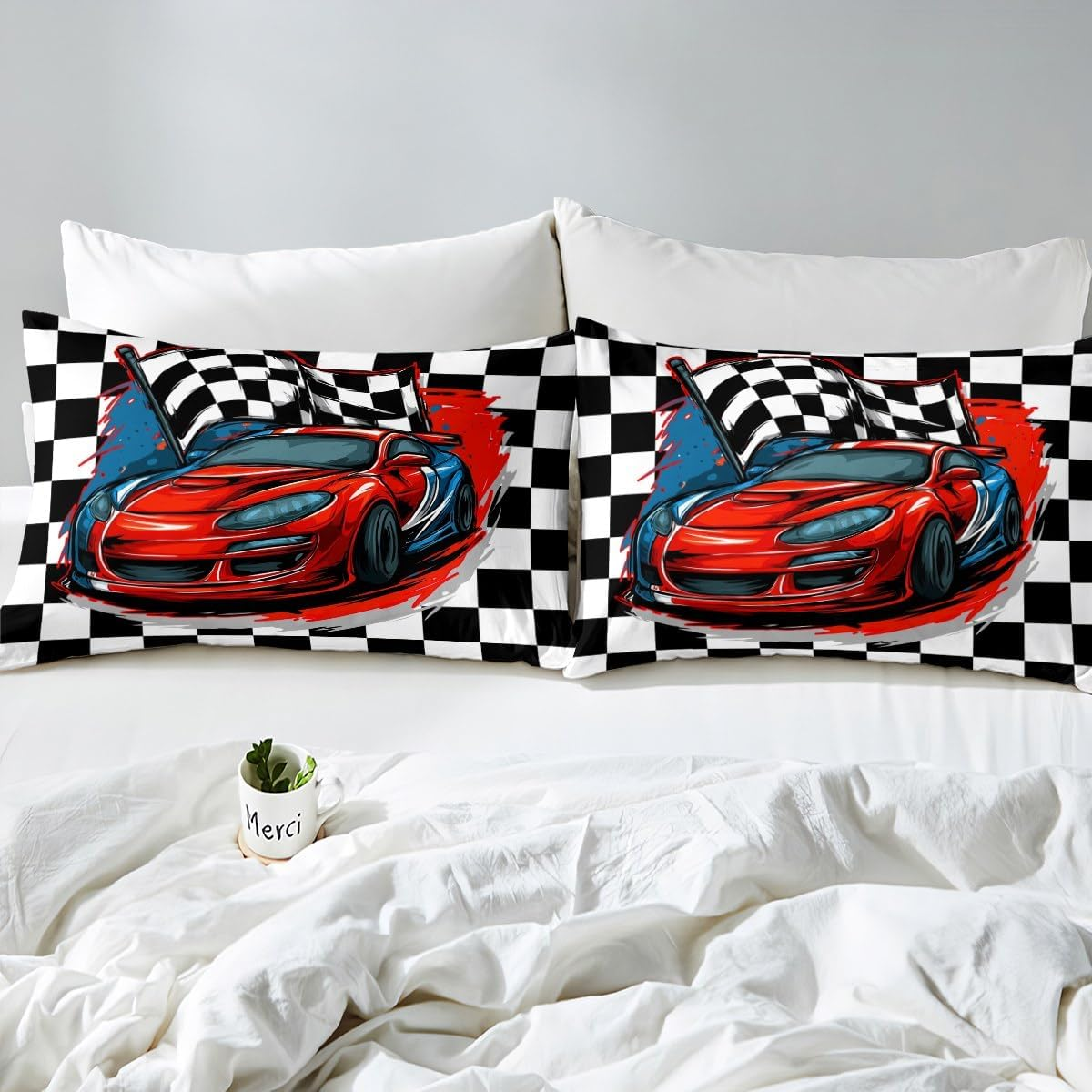 Erosebridal Racing Bedding Set Dirt Bike Duvet Cover Twin Size Race Car Competition Extreme Sports Comforter Cover for Kid Boy Men Red Automobile Bedspread Cover Decor(No Comforter) image number 5