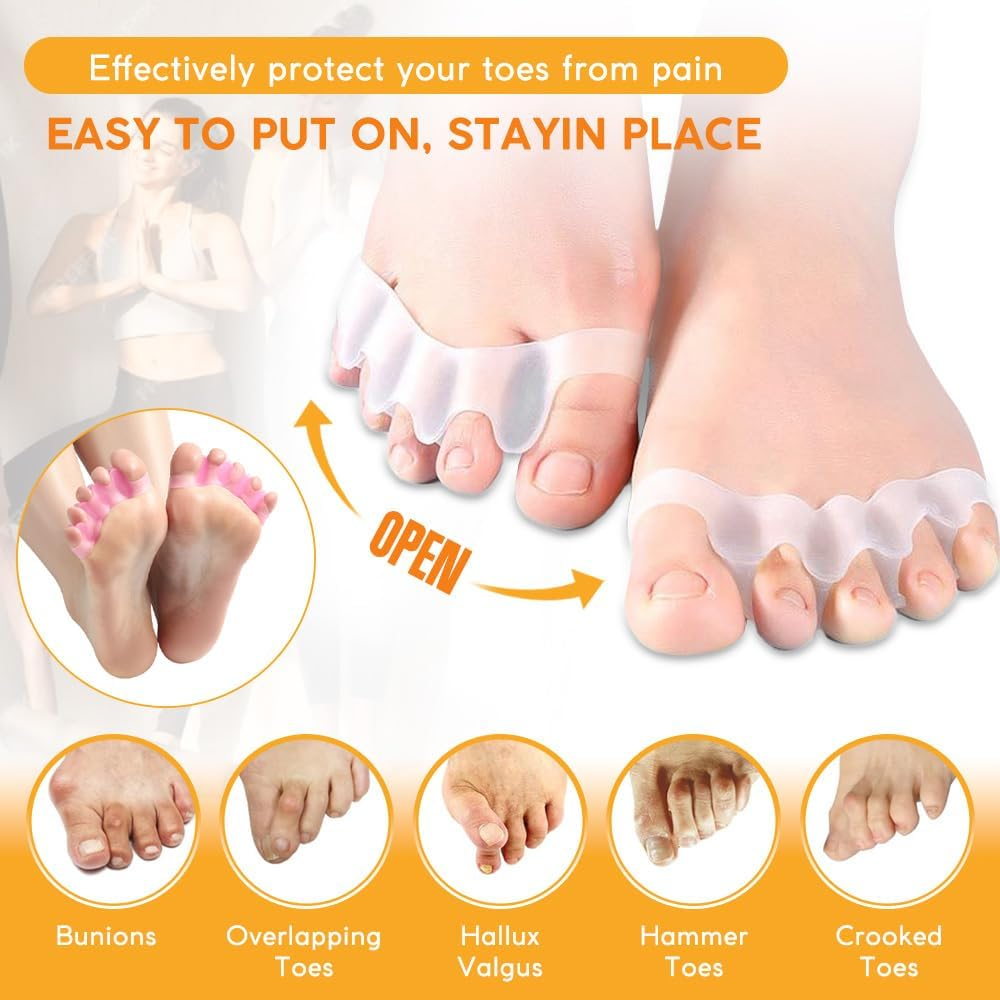 Toe Separator -Silicone Big Toe Corrector - Relieves Foot Pain, Hammer Toe, Bunions, and Curled Toe -1 Pair of Blue Adjustable Toe Separator for Both Men and Women (Blue 2PCS) image number 3