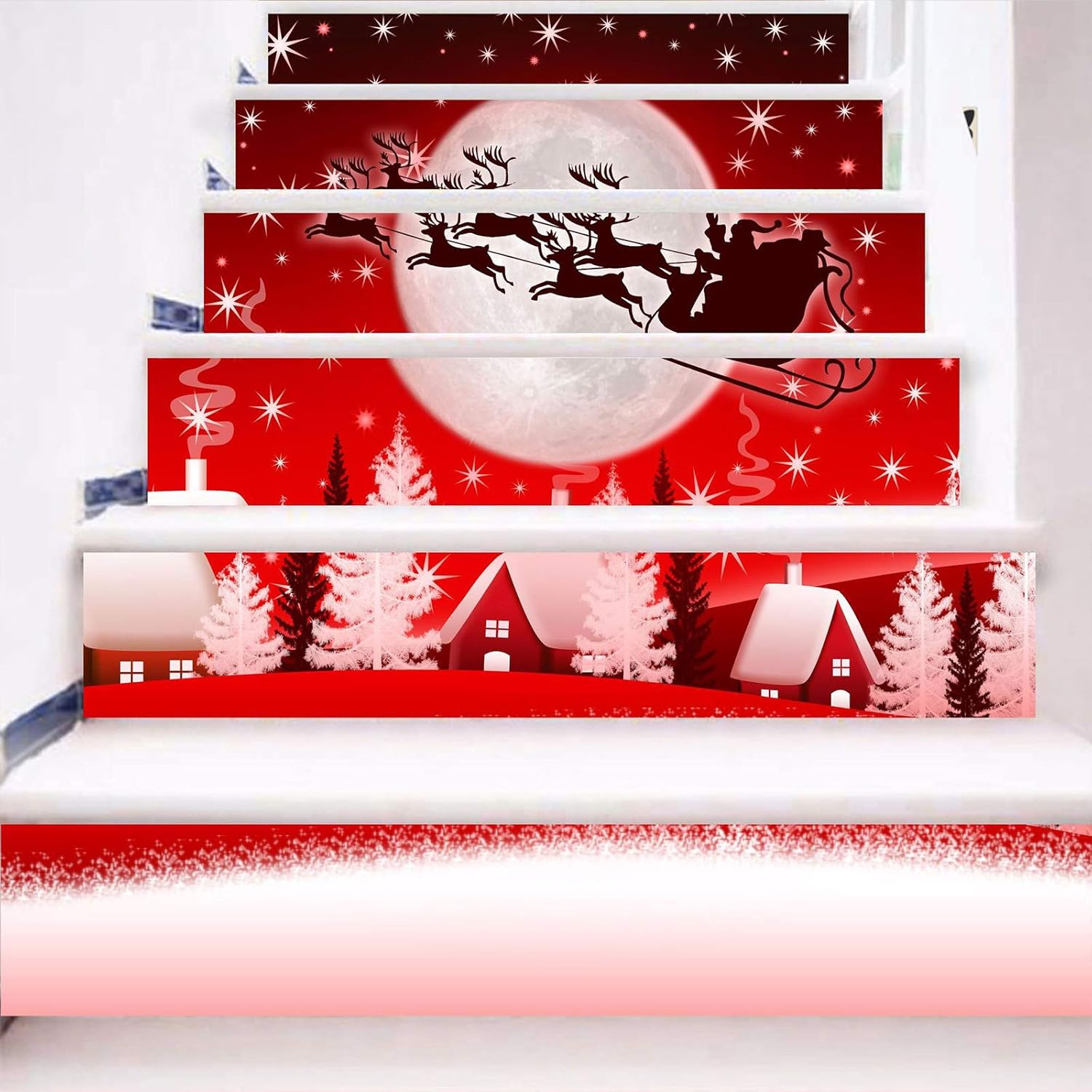 3D Christmas Stairway Sticker PVC Self-Adhesive Home Stairs Risers Stickers Removable Staircase Decals Vinyl Wall Stickers (Set of 6, Reindeer) image number 4