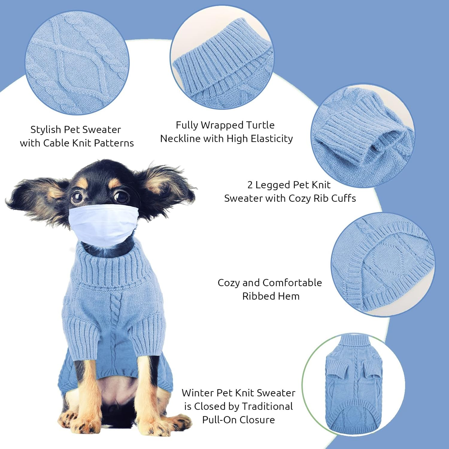 Small Dog Sweater Pet Sweater Knitwear Dog Jumpers Turtleneck Knitwear Puppy Soft Sweater Warm Cute Soft Clothes for Small Medium Dogs Cats Chihuahua Schnauzer Dachshund Teady (Blue, S) image number 1