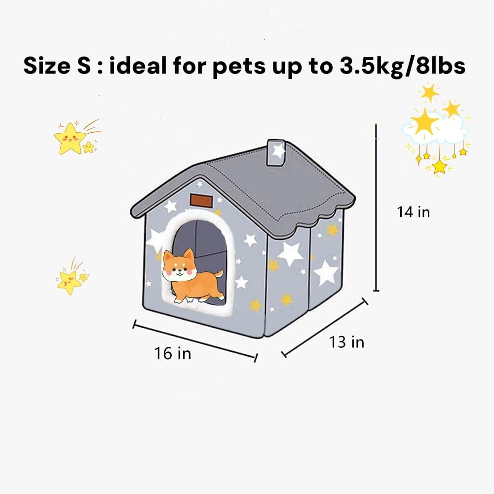 Scnbom Dog House Indoor Puppy Cave Cat Nest Kennel Pet Bed Portable Memory Sponge Foldable Houses with Cushion (Grey, S:Size Fits 3.5Kg/8Lbs (Pets)) image number 3