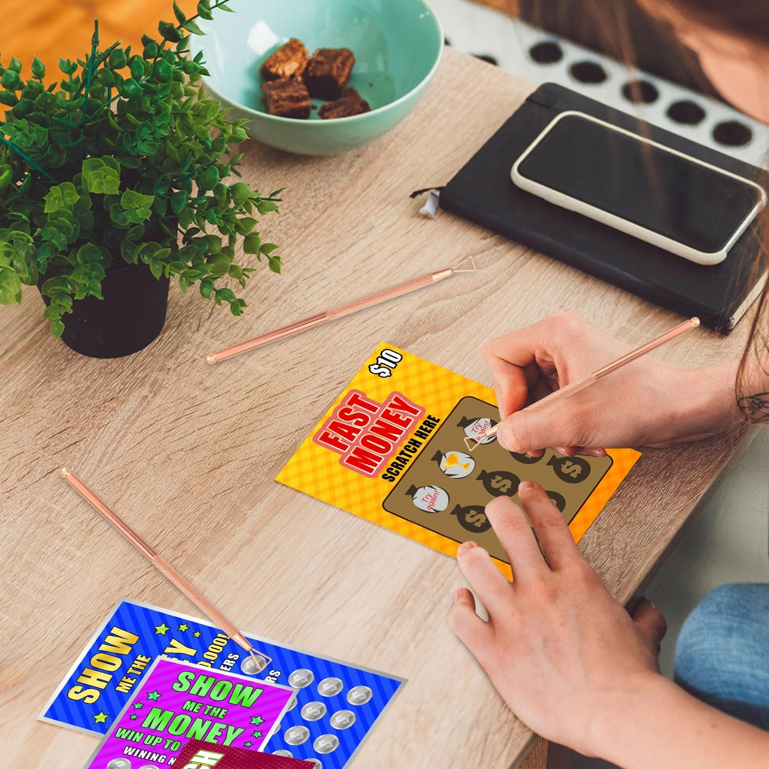 3Pcs Lottery Ticket Scraper, Stainless Steel Scratch Tools Lottery Scraper Label Scraper for Tickets Lucky Stickers Labels with Storage Box (Rose Gold) image number 2