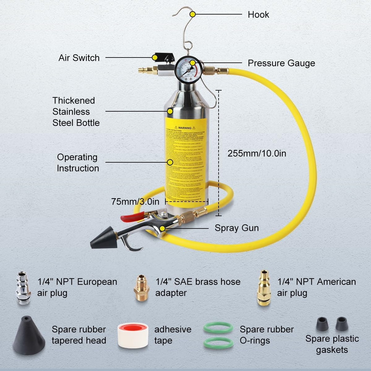 CMTOOL AC Flush Kit for House Car Auto AC Condenser Flushing Kit Automotive Home A/C Cleaning Kit HVAC AC Drain Line Flush Kit R134A R12 R22 R404 R410A AC Flushing Kit AC System Flush Kit Can Tool image number 2