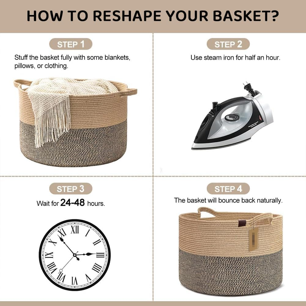 Large Woven Laundry Basket with Handles &ndash; Cotton Rope Storage Hamper for Blankets, Clothes, Toys, and Home Decor