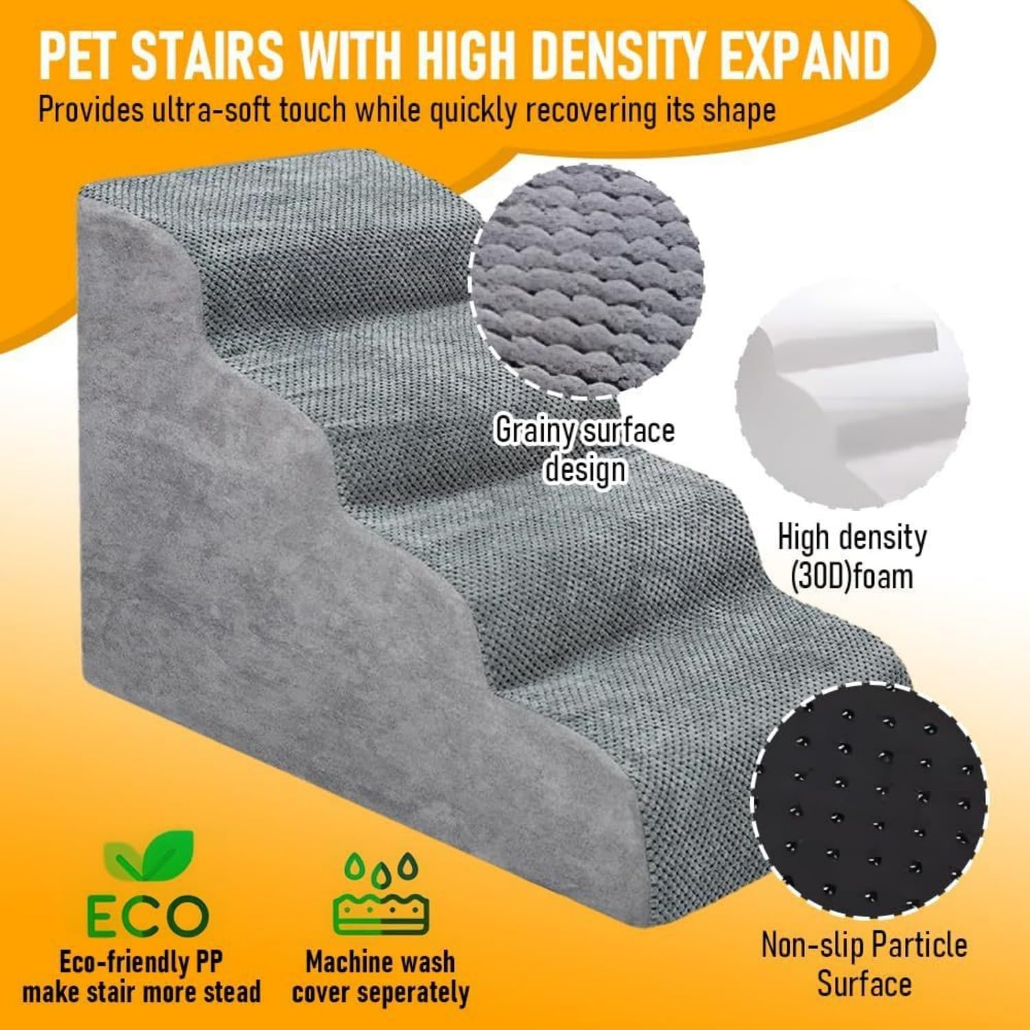Dog Stairs for Small Dogs- Dog Steps Stairs Ramps for Bed Couch, 4-Step Pet Stairs Detachable Dog Ramps Pet Ladder for High Couch and Bed, Durable Non-Slip for Cats Doggy Puppy (Gray) image number 2