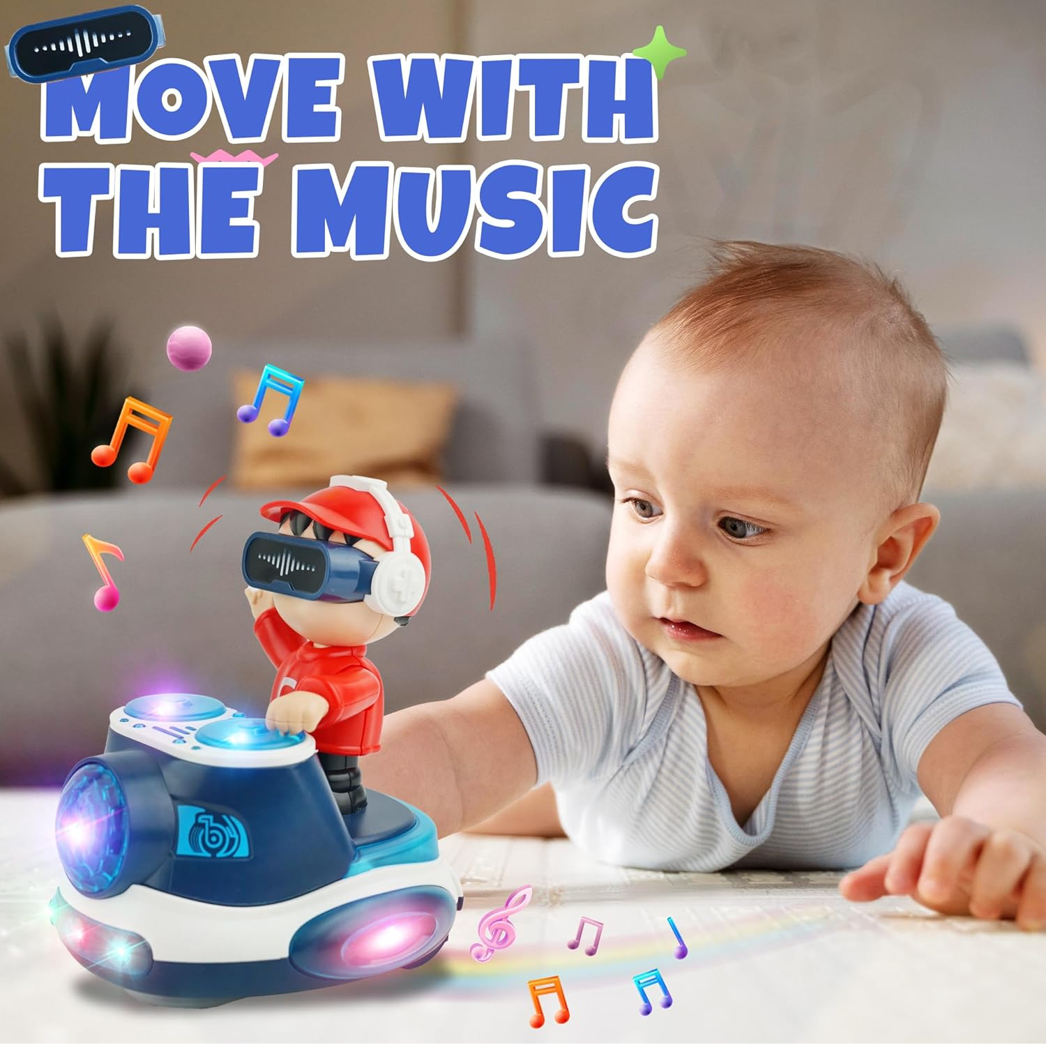 Musical Toys for Baby Crawling, Infant Tummy Time Toys for Toddler, Jazz Drums Early Educational Kids Music Sensory Toys Christmas Birthday Gift for Boys and Girls (DJ Blue) - Dj Yellow image number 4