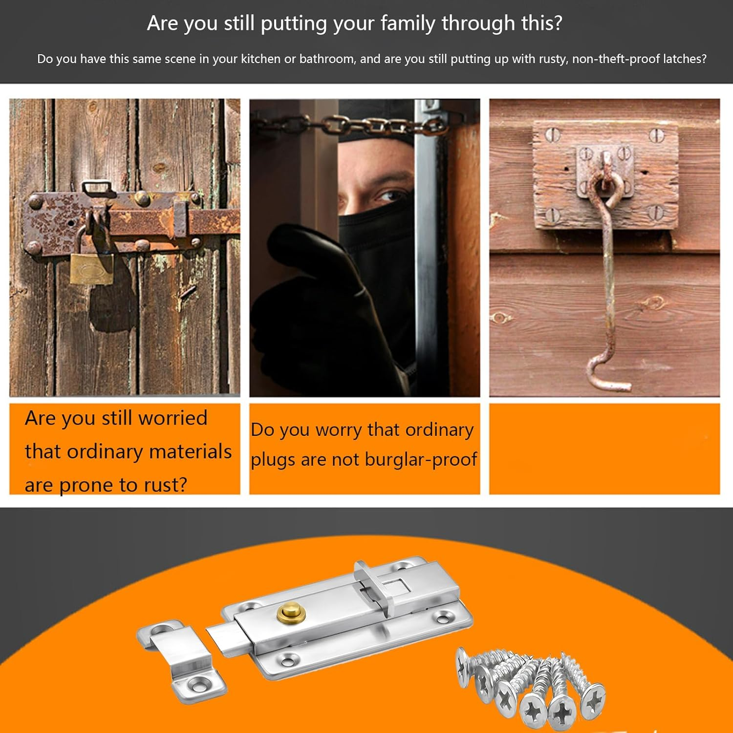 2 Pcs Door Lock Latch, Barrel Bolt Door Lock, Door Bolt Barrel Sliding Latch Lock for Bathroom, Toilet, Window, Furniture Pet Gate, 3 Inch image number 1