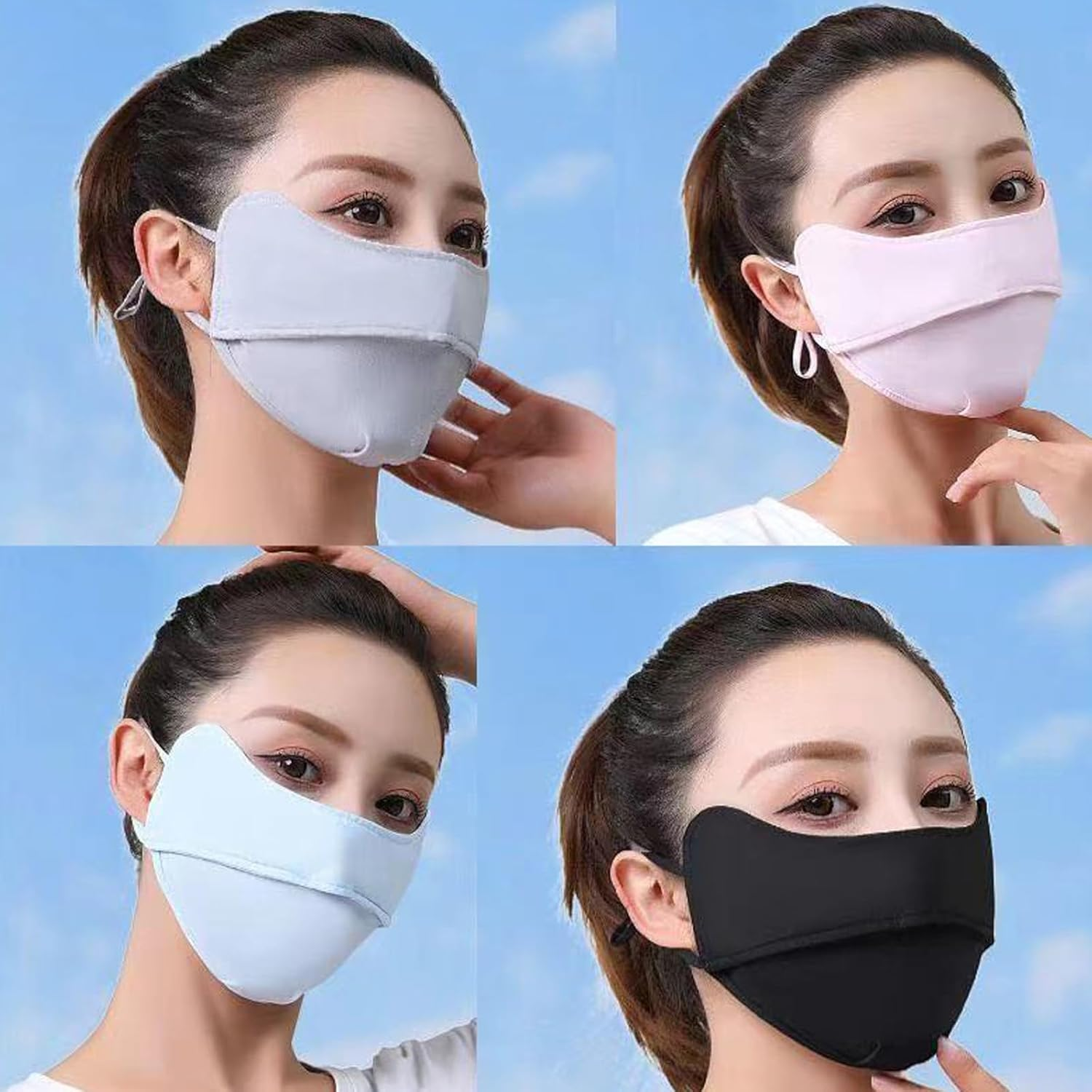 UV Face Mask UPF 50+ Protection Blocks 98% UVA/UVB Rays,Ice Silk Sun Shield with Adjustable Ear Loops, Reusable Washable Breathable Cover for Women and Men, 4 Pack (Pink, Black, Gray，Blue) image number 3