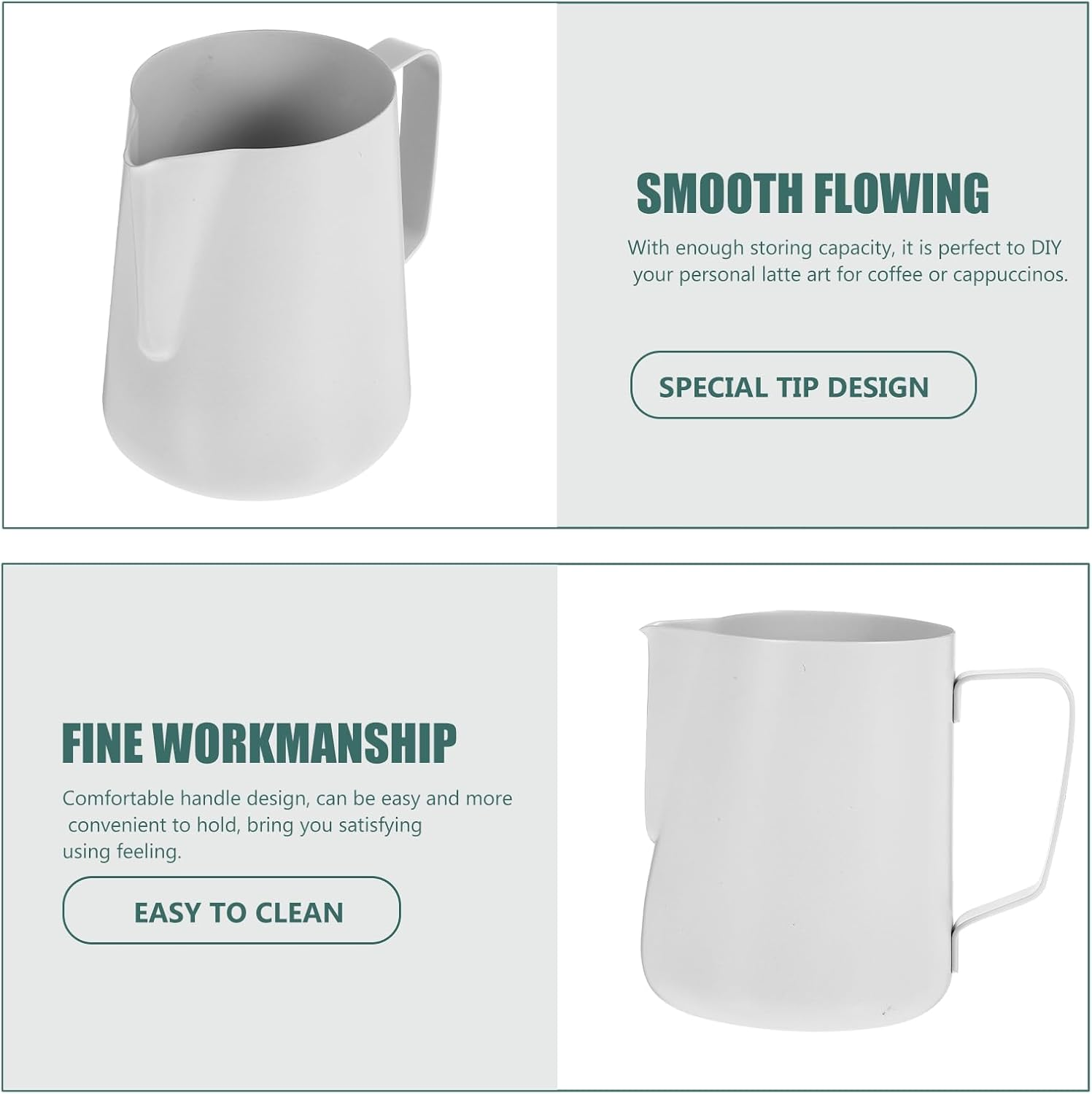 Balacoo 600Ml White Stainless Steel Milk Frothing Pitcher with Non-Stick Coating Thickened Coffee Frother Cup for Latte Art and Espresso Milk Steaming image number 2