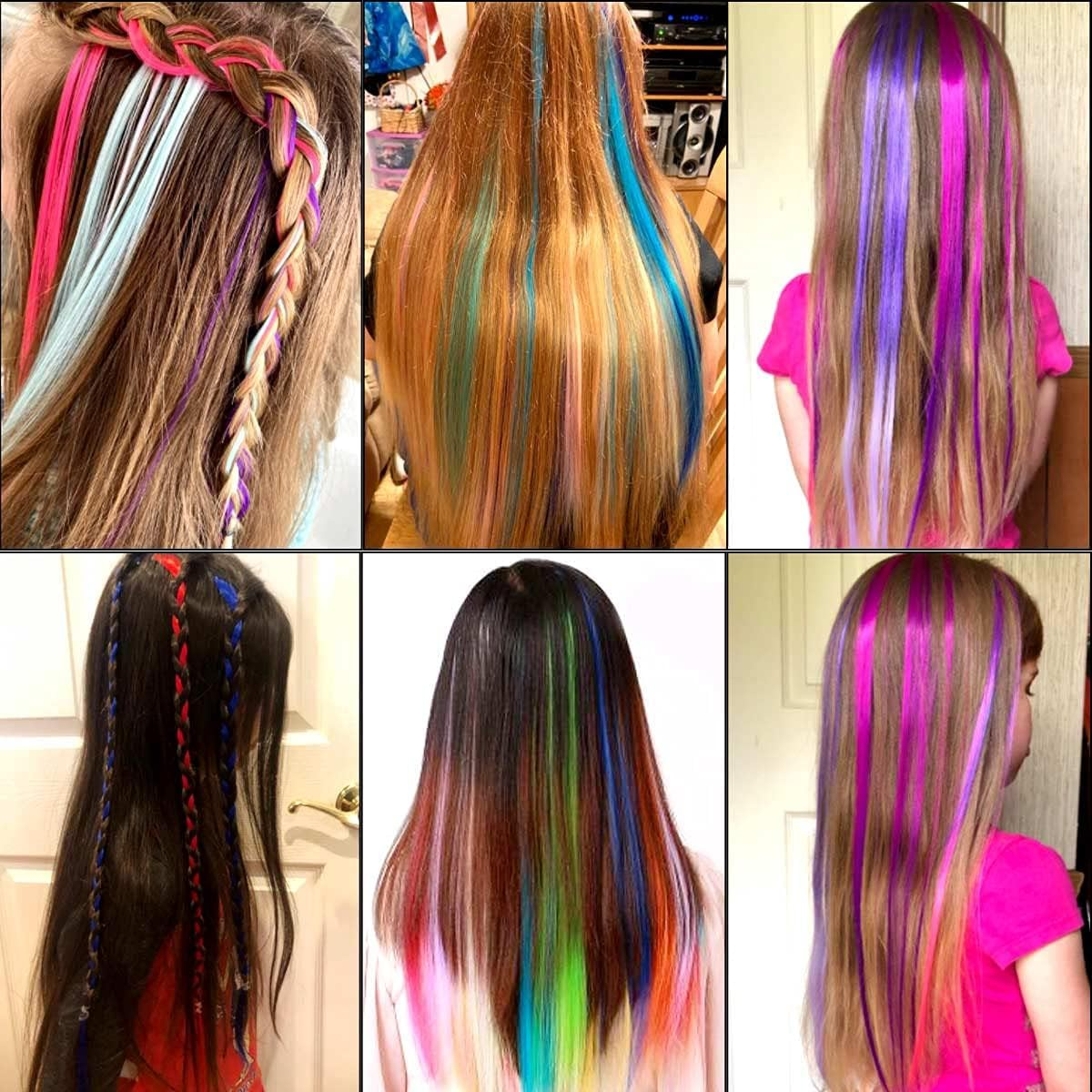 26Packs Colored Clip in Hair Extensions, POIUNA 20Inch Rainbow Straight Color Clip in Hair Extension for Kids Girls Party Highlights Synthetic Hairpiece for Girls (13 Colors) image number 6