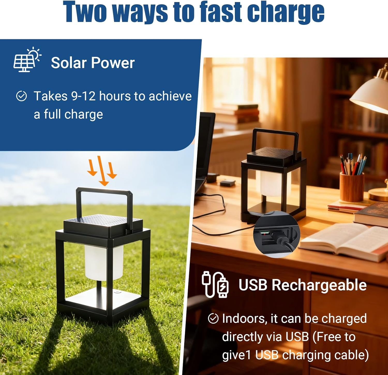 Portable Solar Lantern for Outdoor Waterproof, Rechargeable Led Table Lamp, Hanging Decorative Solar Lights for Patio/Garden/Camping/Walking/Reading image number 4