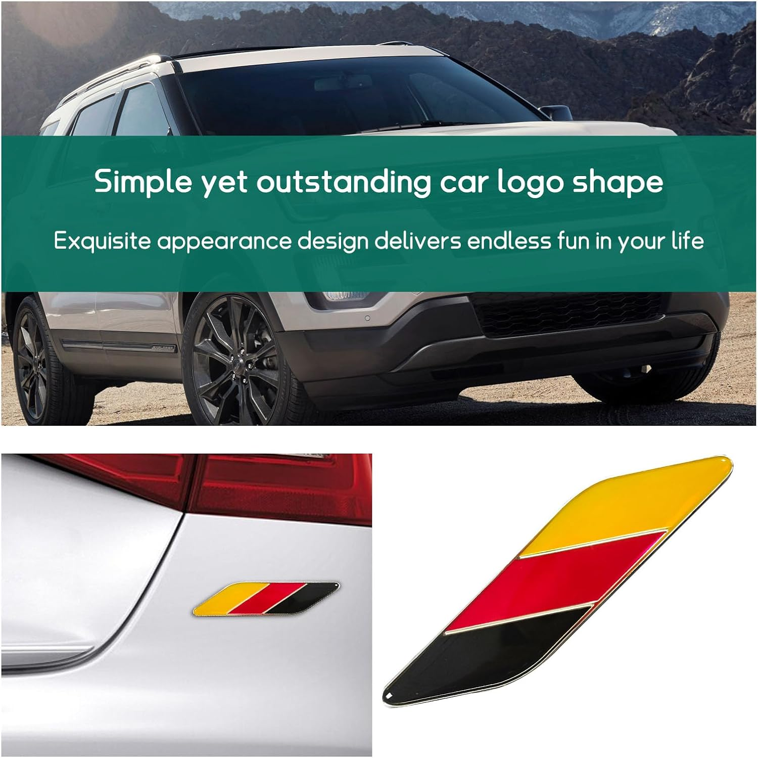 Dickno 2 PCS 3D Tricolor Flag Emblem, Aluminum Car Front Fender Badge Sign Emblem, Auto Stickers and Declaration Decals, Universal Exterior Decor Accessories for All Vehicles (Germany)