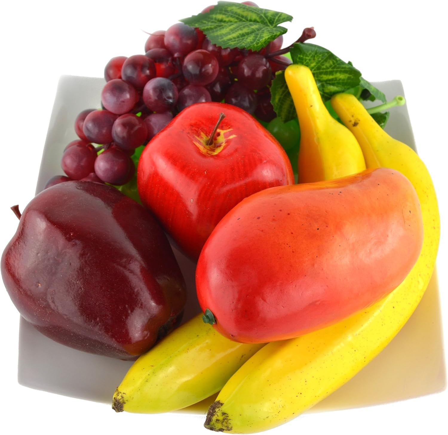 Samyo Mixture of Artificial Apple Banana Cherries Mango Grape Lifelike Simulation Realistic Fake Fruit for Home Decoration image number 4