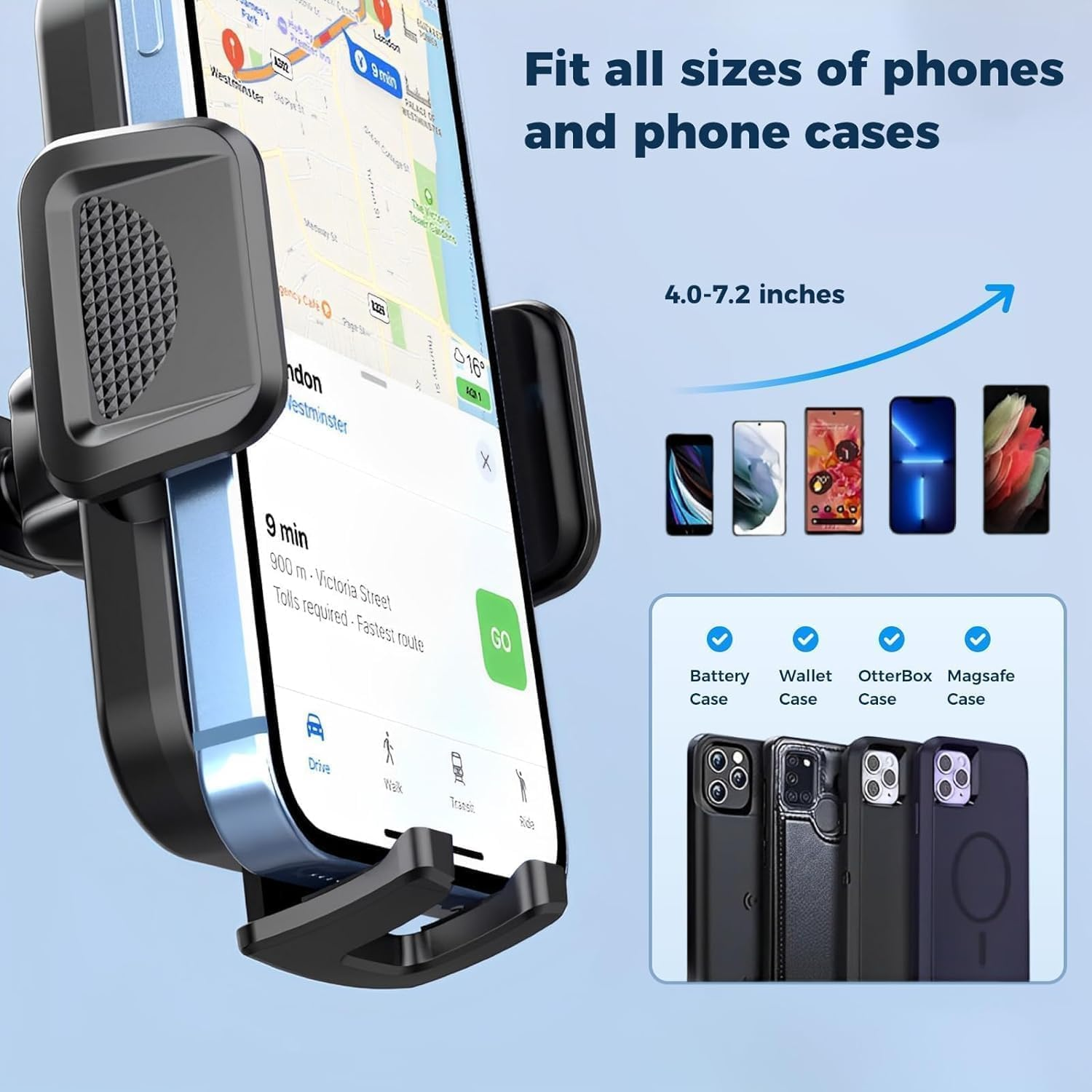 Car Phone Holder Mount Phone Mount for Car Windshield Dashboard Air Vent Universal Hands Free Automobile Cell Phone Holder Fit for Iphone Smartphone Carbon Fiber