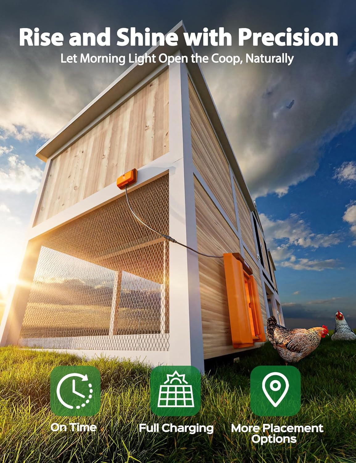 Chickcozy Solar-Powered Automatic Chicken Coop Door, Dual Motor Chicken Coop Door with Light Sensor, Timer & Manual Mode, Automatic Coop Door with Dual Anti-Pinch System, Weatherproof image number 5
