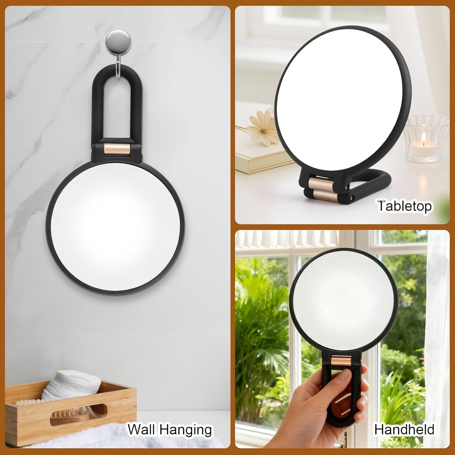 WLFADDY 1X 20X Magnifying Travel Mirror, Hand Mirror with Handle - Double Side Hand Held Mirror with 1X 20X Magnification & Foldable Handle, Portable Travel Makeup Hand Mirror for Women (Black) image number 1
