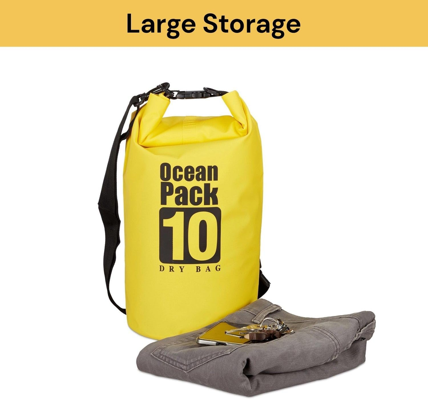 EZONEDEAL 10L Outdoor Swimming Waterproof Bag Camping Rafting Storage Dry Bag for Kayaking/Swimming/Hiking/Fishing/Beach with Adjustable Strap Hook, Moisture-Proof Storage Quarantine Bag (Yellow, 10L) image number 1