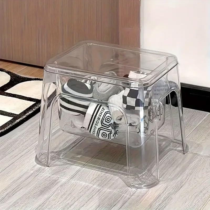 AIMALL Thickened PET Storage Stool Living Room Small Bench Household Chair Children'S Storage Stool Simple Plastic Stool - Grey image number 3