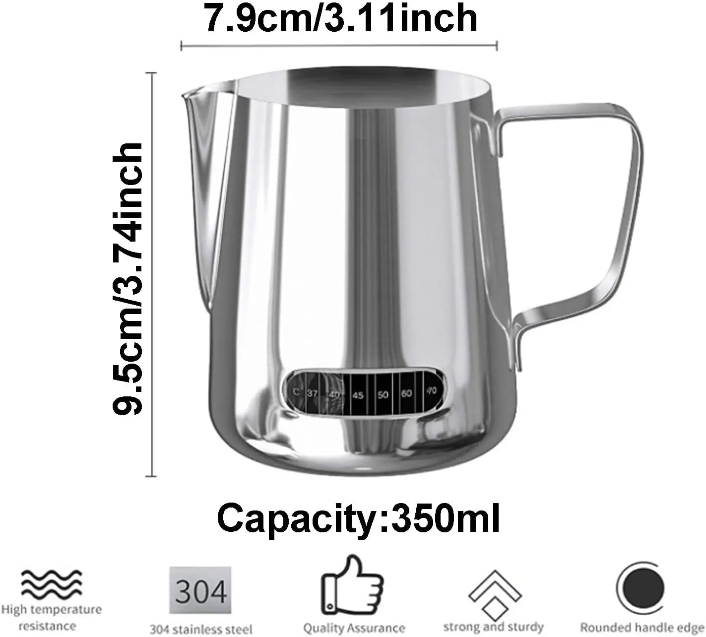 350 Milk Frothing Thermometercoffee Pitcher Stainless Steel Jug image number 2