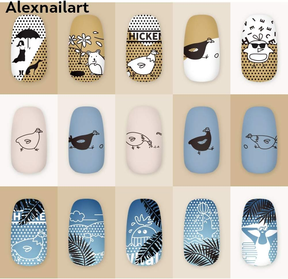 Alexnailart Nail Art Stamping Plates Image Template with Animal Elegant Lady Wave Point Ocean Pattern for Nail Design Manicure Print DIY Nail Design Nail Polish Transfer Tools