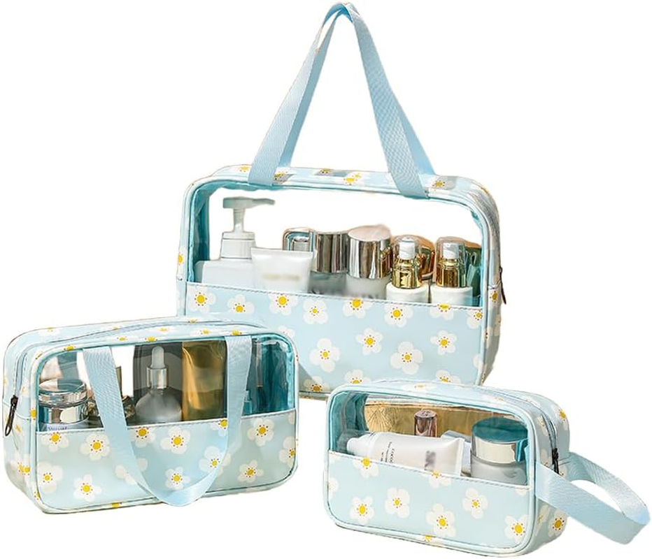 AIMALL 3PCS Large Capacity Transparent Waterproof Makeup Travel Toiletry Bag Set, Clear PVC Organizer for Cosmetics, Toiletries, and Accessories, Multiple Sizes