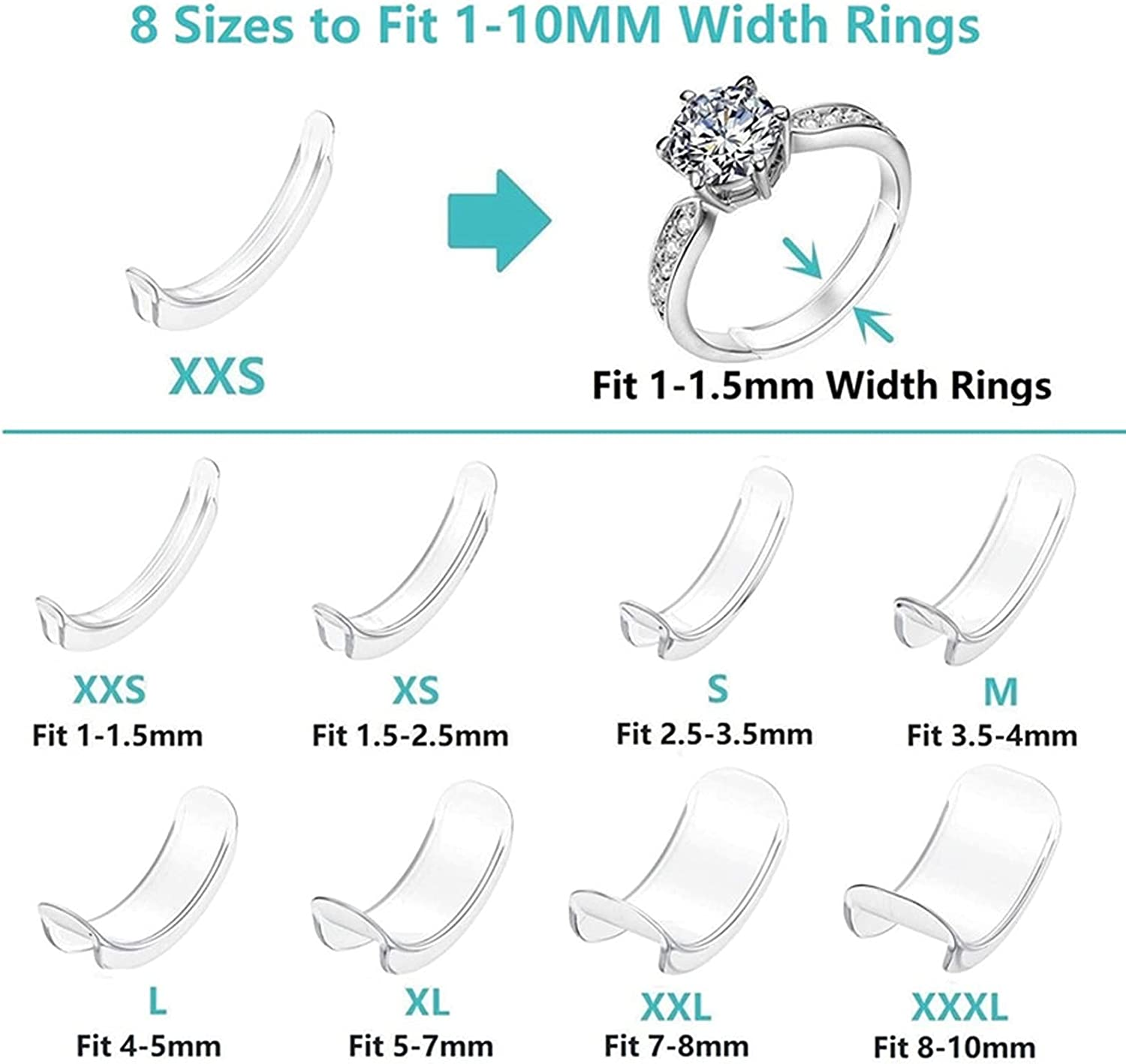 [16 Packs] Ring Size Adjuster Invisible Ring Size Adjuster for Loose Rings Ring Adjuster Size Fit Any Rings Ring Guard Spacer (8 Sizes) image number 2